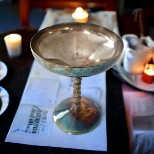 Valero Silver Plate Champagne Goblet Sherbet Dish Grapevine Stem PATINA Vintage.